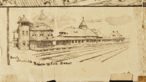 From 1890 Map of Orlando: Line Drawing of Church Street Train Depot 