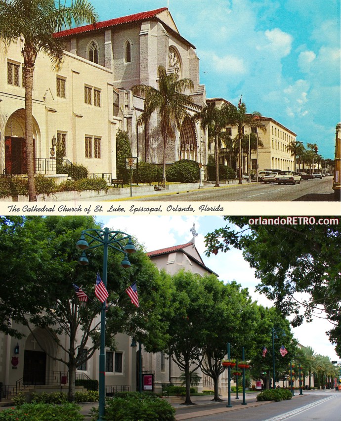 Magnolia Avenue looking towards Jefferson Avenue.  Cathedral Church of St. Luke's built in the 1920's is partially covered today by the trees lining downtown's streets.